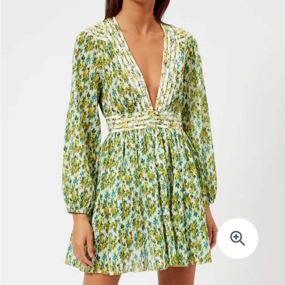 Zimmermann Golden Plisse Mini Dress Pleated Green 10